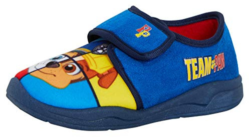 Paw Patrol Ciabatte per bambini Chase Marshall Touch Fasten Scarpe da casa Stivali Slipper, Blu, 25 EU