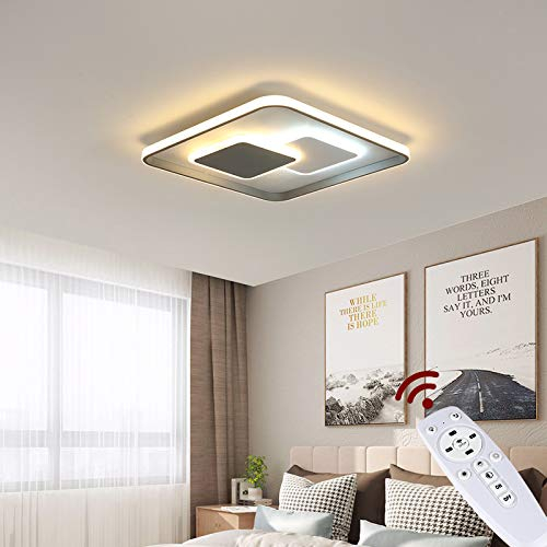 Eurotondisplay LED Deckenleuchte 9641FX Quadrat 46cm mit Fernbedienung Lichtfarbe/Helligkeit einstellbar Acryl-Schirm weiß/grau (9641+FX,46x46 cm 122W)