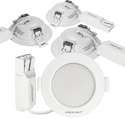 SINCELIGHT LED Downlight, 3W Ultra Slim Recessed Ceiling Light for 65mm/2.5inch Holes, Low Profile for Ceiling/Cabinet/Showcase, Real Color RA≈92, Neutral White 4000K, Pack of 4