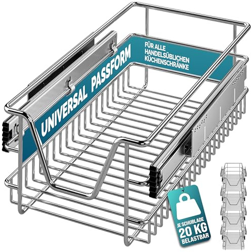 CASARIA® 4x Bandejas de Metal Telescópicas 30cm Cestas de Almacenamiento Extraíble Carga 20Kg Cocina Cromada