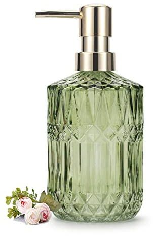 Dispenser Sapone Bagno Vetro Portasapone Cucina con Pompa in Plastica ABS Bottiglia Dispenser per Lozione 12oz/390ml Verde