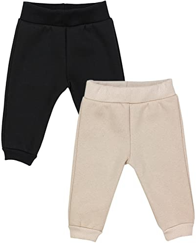 TupTam Pantalones Bebé Niño Invierno 2 Unidades – Pantalón Bebe Algodón con Interior Acolchado, Negro/Beige, 80