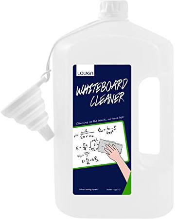 loukin Non-Toxic Whiteboard Cleaner, 3.78L Dry-Erase Board Cleaner Ready-To-Use Refill, Connected Collapsible Silicone Funnel for Canned Liquid, Removes Whiteboard Stains