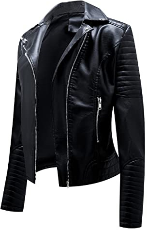 Blouson Simili Cuir Femme Biker Motard Cintrée PU Grande Taille Vintage Oversize Moto Imitation