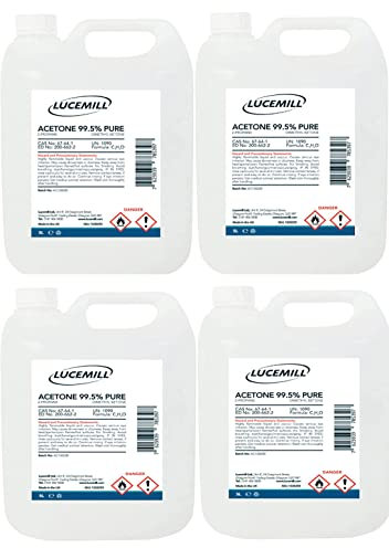 Lucemill Pure Acetone Nail Polish Remover | 4 x 5 litre | Super Strength Formula | Acetone Acrylic Remover Kit | Clear Liquid