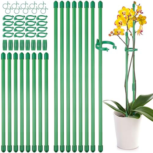 NiHome 16Pcs Plant Stakes, Adjustable Length Orchid Stake 17inch &11inch with Clips for Indoor Outdoor,Garden Pole for Rose Vegetables Potted Tomato