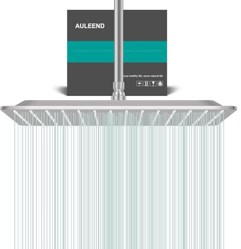 AULEEND Square Rain Shower Head, High Flow Stainless Steel,Work with any decorative style，All Metal Rainfall Shower Head (Brushed Nickel, 16)