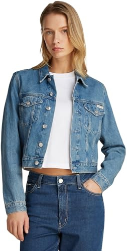 Calvin Klein Veste en Jean Femme 90'S Denim Jacket Cropped Fit, Bleu (Denim Medium), L