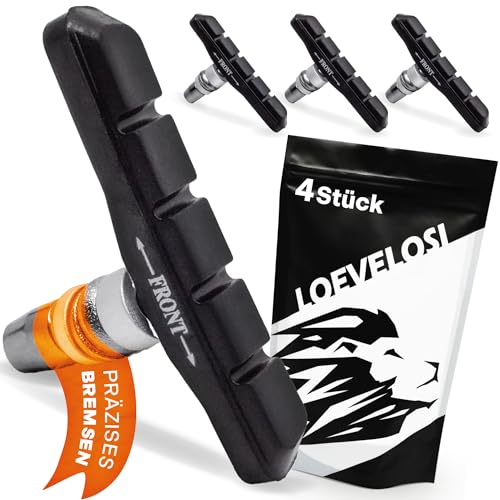 LOEVELOSI Geräuscharme Bremsbeläge Fahrrad OTC Bremsschuhe 4X Felgenbremsen Set für V-Brake Asymmetrisch Bremsklötze für V-Bremse Felgenbremse Fahrradbremsen Bremsen Bremsschuhe Bremsbacken Beläge