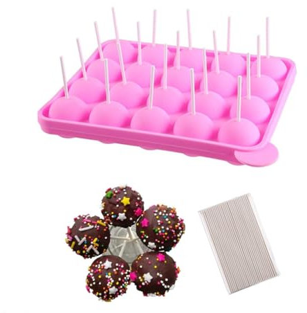 Molde para Cake Pop,20 Cavidades Molde para Paletas de Pastel de Silicona para Dulces con 100 Palitos de Piruleta Molde para Bandeja para Hornear Dulces para Hacer Piruletas Chocolate Magdalenas
