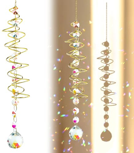 Alovez Carillon attrape-soleil avec vue sur boule queue en spirale, attrape-soleil, cristal décoratif, avec sept perles chakra, pour fenêtre, décoration de jardin