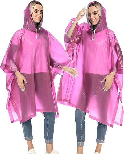 JITIFAZH Rain Poncho RainCoat for Men/Women, 2 Pcs Waterproof Reusable Lightweight Rain Coat with Drawstring Hood, Portable Emergency Poncho for Family Outdoor Activity