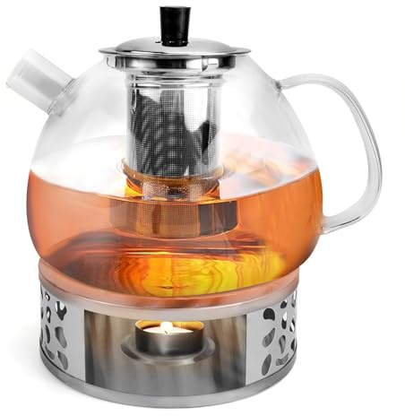 1 500 ml tekanna med siktinsats glas värmare, teapot med strainer och värmeljus