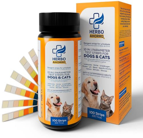 Tiras Reactivas de Orina 10 en 1 para Perros y Gatos - Glucosa, pH, Proteína, Sangre, Leucocitos, Nitrito, Cetonas, Bilirrubina, Urobilinógeno y Gravedad Específica - Salud para Mascotas -100 Uds.