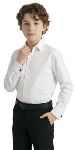 SIRRI Boys Cotton Dress Shirt with Cufflinks Classic Collar Wedding Party Shirt
