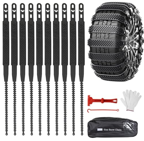 Oziral Cadenas de Nieve Automáticas Universal - Tipo de Chenille de Fijación Rápida para Neumáticos 165-255 - 10 Piezas Antideslizante de Emergencia para Vehículo, SUV, Camión