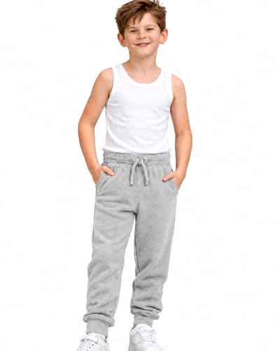 COSHAL® Cuffed Jogger Kids Athletic Jogger Sweatpants Boys Girls Fleece Jogging Bottoms Kids Sports PE Joggers Children Unisex Fleece Trousers Classic Bottom Cuff Joggers 7-8 Grey