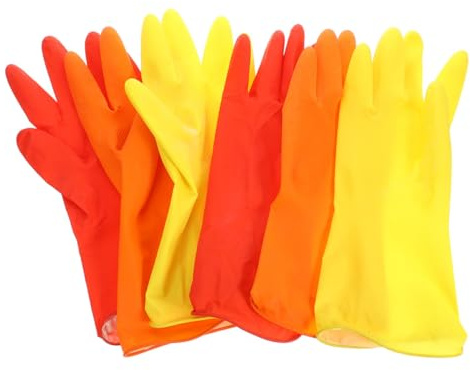 MOBUTOFU 6pcs Large Rubber Cleaning Gloves Set, Waterproof Household Dishwashing Mittens with Elastic for Kitchen and Laundry Use, Reusable Sturdy Hand Gloves for Men and Women