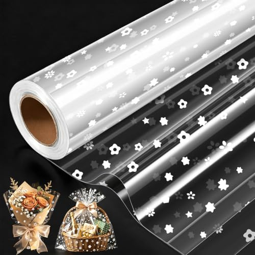 Large Clear Wrapping Paper for Hamper Florist Cellophane Wrap 80cm ×30m | Floral Design cellophane roll clear florist film for Birthday Gifts Gift Baskets Easter Eggs Flowers Craft Packaging
