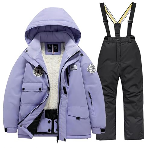 Generisch Traje de esquí para niños, chaqueta y pantalón de forro polar, chaqueta y pantalón de invierno Windbroek snowboard unisex para niños de invierno cálidos trajes de nieve, Negro , 4-6 años