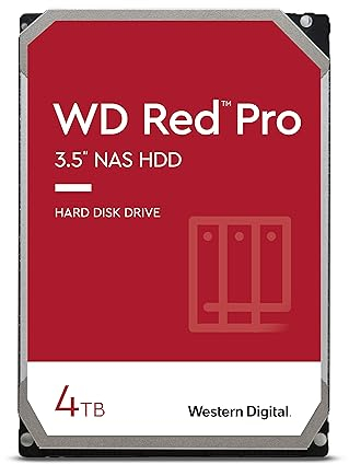 WD Red Pro 4TB per NAS Hard Disk interno da 3.5”, 7200 RPM Class, SATA 6 GB/s, CMR, Cache da 256 MB, Garanzia 5 anni