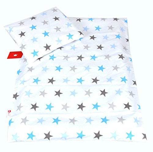 Babylux 2 TLG. Set Bezug für Kinderwagen Stubenwagen oder Wiege Garnitur Bettwäsche Kissen Decke 60 x 78 cm (94. Sterne Blau)
