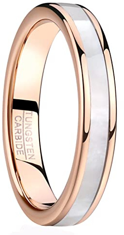 Vakki 4mm Tungsten Shell Rings Rose Gold-Plated Engagement Band for Women Size 8