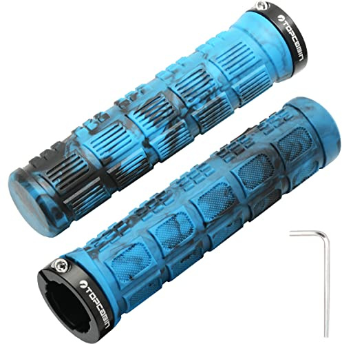 TOPCABIN Bike Grips Double Lock on Locking Bicycle Handlebar Grips Rubber Grips Cycle Bicycle Mountain Bike BMX Floding((Aluminum lock plug + Rubber Camouflage Grips) Blue 1 Pair)