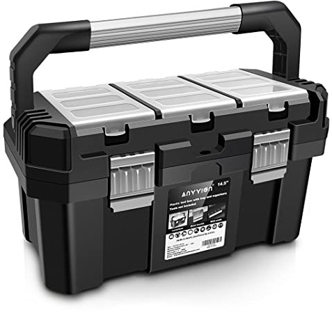 Anyyion 13 inch Small Tool Box with Removable Tray, Truly Strong and Durable For Hobby or Craft Storage Toolbox, (Internal Size:12.9Lx6.1Wx5.9H)