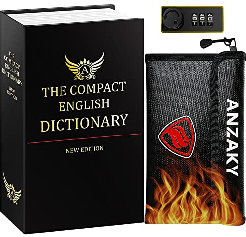 ANZAKY Umleitungsbuchtresor mit Zahlenschloss und feuerfester Geldtasche, geheime tragbare Metall-Safe Box, wasserabweisende feuerfeste sichere Tasche für Wertsachen Aufbewahrung