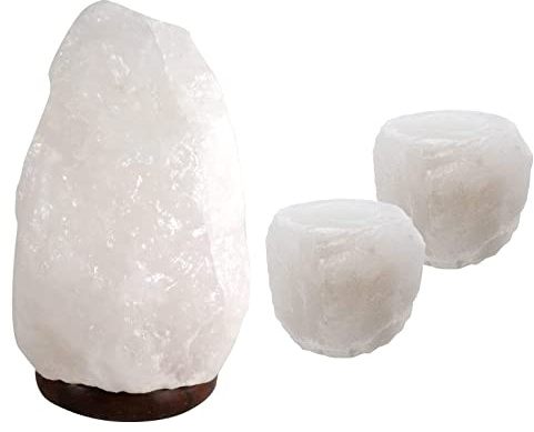 SudoreWell® Salzarena Lampe en cristal de sel Halit Nature 4 à 6 kg + 2 photophores Halit de la gamme Salt Range Pakistan