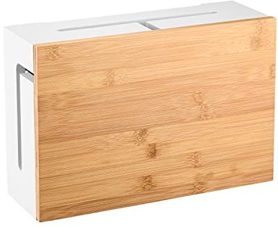 Kabelmanagement-Box mit magnetischem Bambus-Deckel und Kabelbindern- Elegante, langlebige Kabel-Organisationsbox zum Verstecken von Kabel und Steckdosenleisten- Wandmontierbare Kabelbox - Weiss