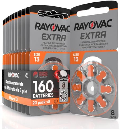 160 Pila para Audífonos Rayovac Extra 13. 20 Pack de 8 Unidades Baterías de Audífono