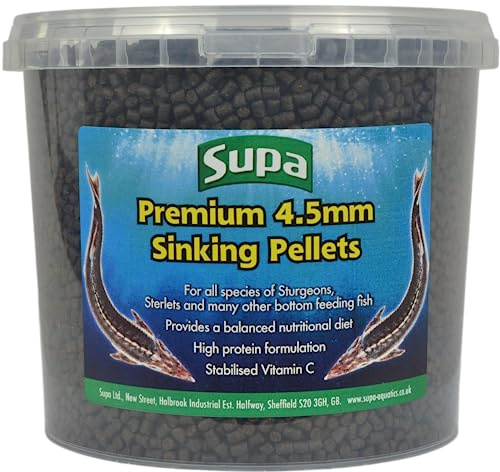 Supa Premium 4.5mm Sinking Pellets Fish Food 2.2kg, Provides A Balanced Nutritional Diet For Sturgeons, Sterlets and Many Other Species of Bottom Feeding Pond Fish