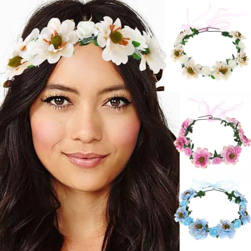 Edary Corona floral para novia, tocado de flores, corona de pelo, festival, accesorios para el cabello para mujeres (blanco)