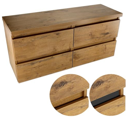 paplinskimoebel Armoire suspendue avec tiroirs 120 x 51,5 x 39 cm, double lavabo, armoire de salle de bain d'invités, armoire de salle de bain