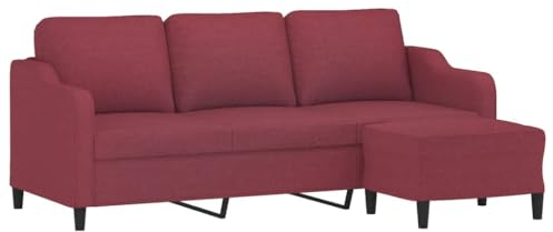 vidaXL Sofa 3 Sitzer, Couch mit Fußhocker, Liegesofa für Wohnzimmer, Polstersofa Sessel Relaxsofa Loungesofa Relaxcouch TV Sofa, Weinrot Stoff