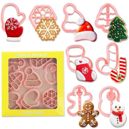Ausstechformen Weihnachten Set- 8 Stück Keksausstecher Weihnachtes Plätzchenausstecher, Weihnachten 3D Ausstecher Kinder Christmas Cookie Cutter Mold Weihnachtsmann Kekse Formen für DIY Backen Fondant