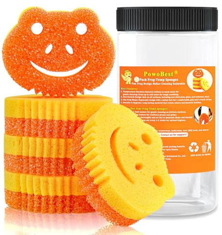 Magic Sponges Washing Up, 5Pack Dual Sided Temperature Frog Kitchen Cleaning Sponge Scrubber, Non Scratch Scourers Pads Dishwashing Sponge Eraser for Kitchen, Dish, Bathroom