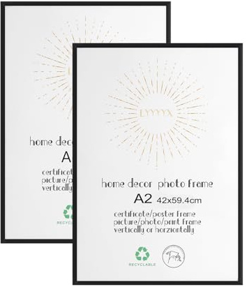 LYYYYX Bilderrahmen DIN A2 42x59,4 cm Schwarz Aluminium Fotorahmen mit Acrylglas zum Senkrechten Oder Waagerechten Aufhängen Poster Art Bilderrahmen for Fotos, Poster, Puzzles,Satz von 2