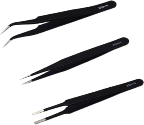 3pcs Anti Static Precision Tweezers Set Modelling Tweezers for Crafting Include Needle Nose Thin Curved for Electronic Repair, Handicraft, Laboratory, Jewelry Manufacturing Etc