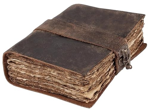 Vintage läderdagbok rustik brun A5 anteckningsbok 200 sidor läderbunden bok med skuggor konst journal resa anteckningsbok skissbok recept anteckningsbok (20,32 x 15,24 cm)
