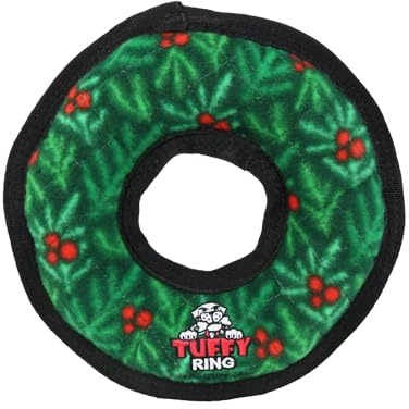 TUFFY - World's Tuffest Soft Dog Toy - Holiday - Ring -Squeakers-Multiple Layers.Made Durable, Strong & Tough.Interactive Play(Tug, Toss & Fetch).Machine Washable & Floats (Wreath, Medium)