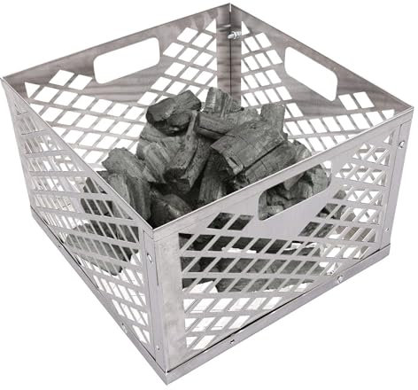 Cesta de carbón – Cesta para ahumador con asa | Práctica caja de carbón | Caja de fuego eficaz | Soporte duro de larga duración para cocinar al aire libre