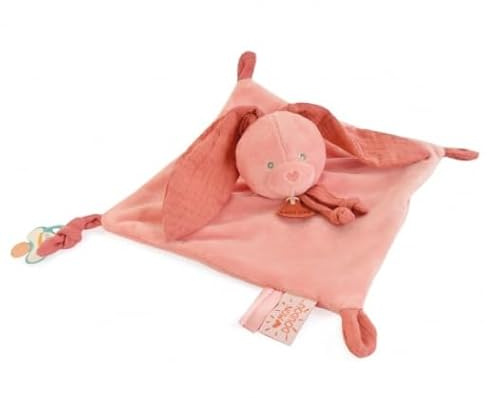 BABY NAT' - Doudou Lapin Terracotta 23 cm - Doudou Plat Coton Doux avec Attache-Sucette - Peluche Bébé Naissance - Compagnon Nuit et Jouet Éveil Tissu - Cadeau Naissance Mixte Lavable à 30° - BN6119