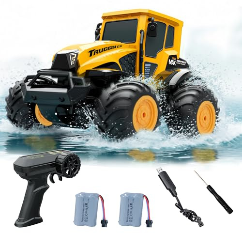 Macchina Telecomandata per Bambini dai 6 Anni, Monster Truck Telecomandato Anfibio 4x4 IPX7, Auto RC 1:14 con 2 Batterie 90 Min, Rotazione 360°, Idea Regalo Bambino 6-10 Anni