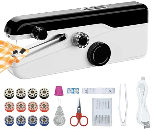 Mini máquina de coser eléctrica, Máquina de Coser Portátil, Mini Maquina de Coser con accesorios de costura, 2 modos, ligera y fácil para principiantes, ideal para ropa, cortinas, manualidades, viajes