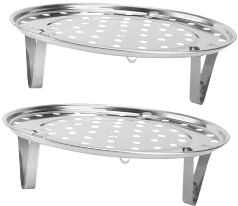 GLEAVI 2pcs Stainless Steel Three Legged Steamer Rack Round Cooking Tray Stand for Pressure Cooker Kitchen Steam Rack Multifunctional Steaming Holder with Stable Tripod Support Compact