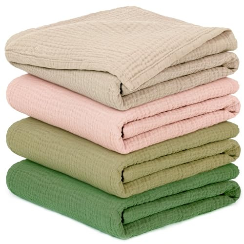 Mulltücher Baby - Set med 4 Spädbarnstorkdukar i Bomull för Pojkar och Flickor, Mjuka, Andningsbara och Extremt Absorberande, Idealiska för Rengöring, Torkning och Täckning av Nyfödda, 60x60cm