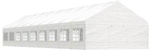 Gazebo da Esterno con Tetto, 20 Pareti Laterali e 2 Entrate, in PE e Acciaio Zincato, Gazebo da Giardino, Tenda per Feste, per Eventi e Campeggio, Colore Bianco, 20.07 x 5.88 x 3.75 m